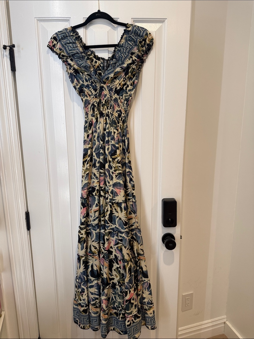 Boho Miami one size Floral Maxi Dress - Navy, Cream & Pink NWOT